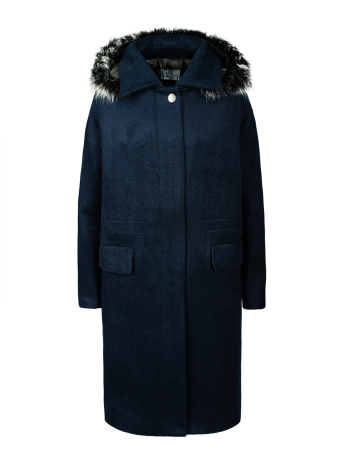 Пальто DS 1588 т.синий капюшон енот