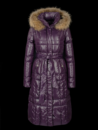 Пальто женское на синтепухе Merlion ADELE енот натур. (баклажан)
